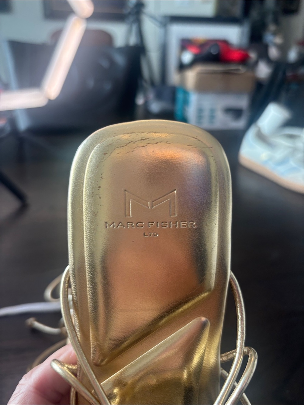 Marc Fisher Metallic Gold Strappy Heels